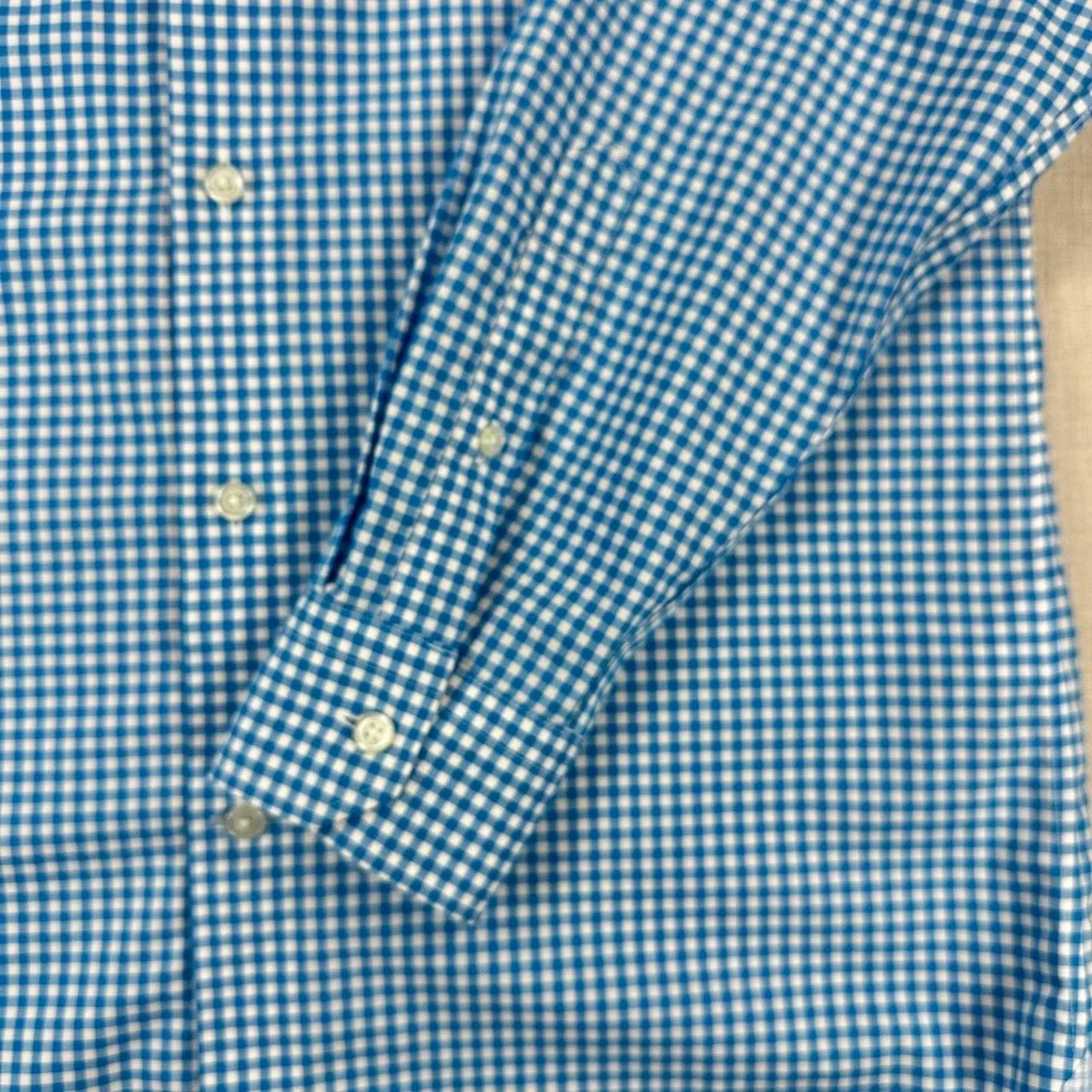 Banana Republic Shirt Mens M Blue White Gingham Grant Fit Non Iron Long Sleeve